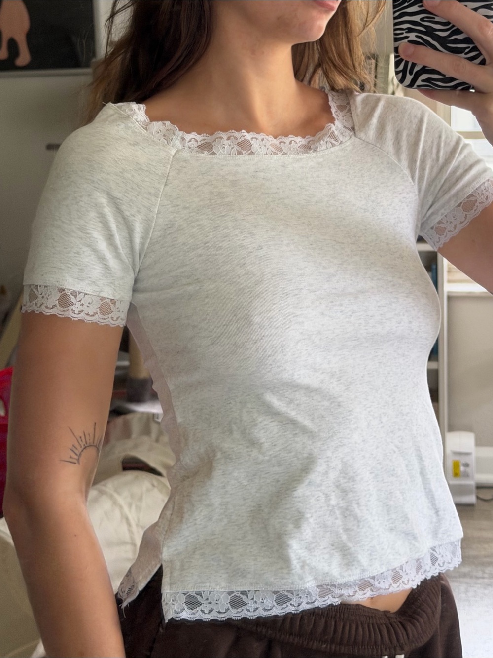 wild fable Light Heather Gray Lace-Trim Short Sleeve Tee